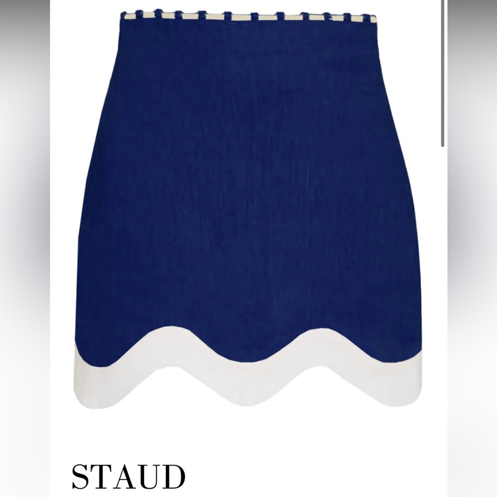 STAUD NWOT Navy and White Arianna Mini Skirt
